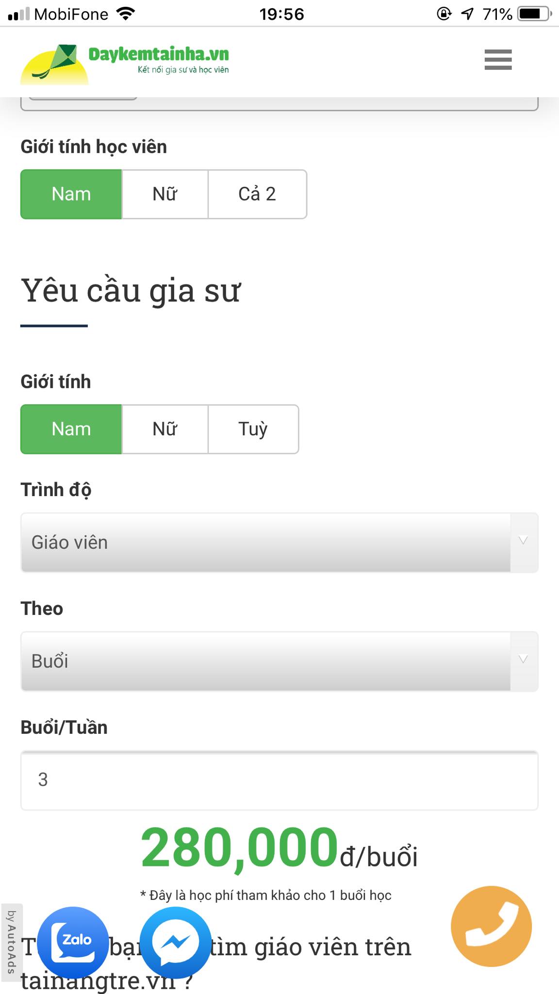 Học phí Hóa lớp 8